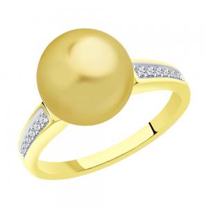 Kollasest kullast sõrmus teemantide ja Lõunamere pärlitega