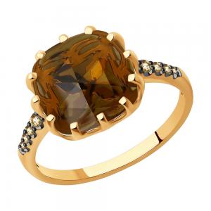 Кольцо из золота с бриллиантами и раухтопазом