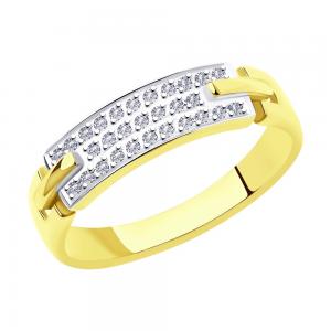 Кольцо из желтого золота с родированием с бриллиантами