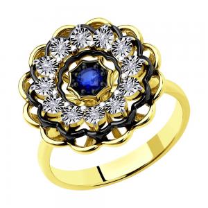 Sõrmus kulla, teemantide ja safiiri kombinatsiooniga