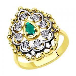 Sõrmus kulla, teemantide ja smaragdi kombinatsiooniga
