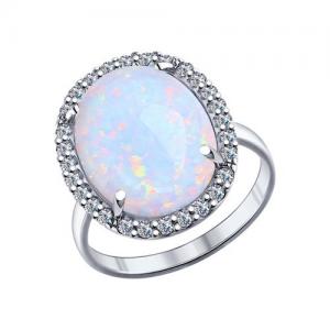 Hõbedane sõrmus valge opaali ja kuuptsirkooniga