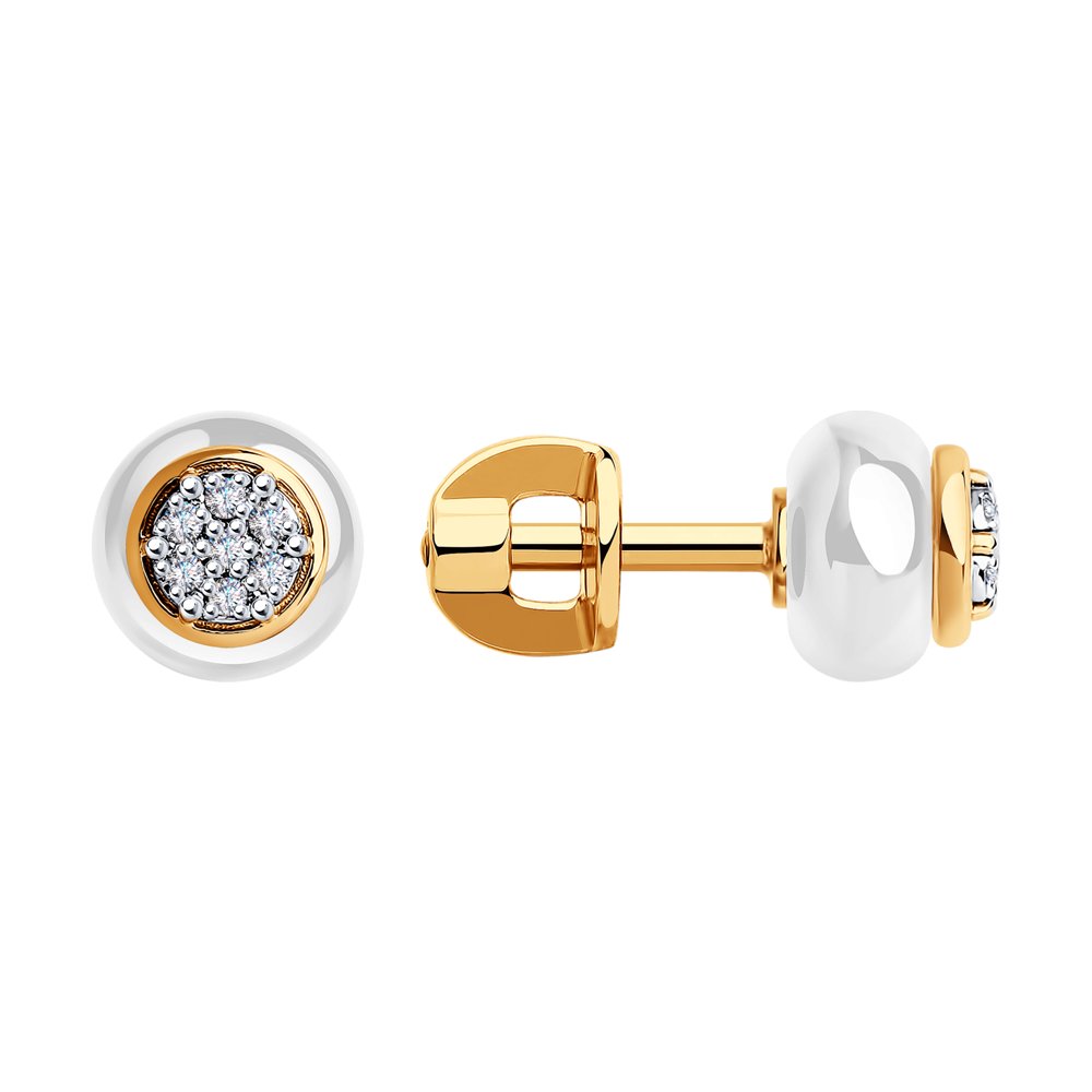 Kõrvarõngad kombineeritud kullast, roodiumkattega teemantide ja keraamiliste sisestustega