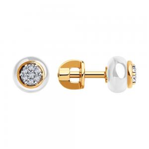 Kõrvarõngad kombineeritud kullast, roodiumkattega teemantide ja keraamiliste sisestustega