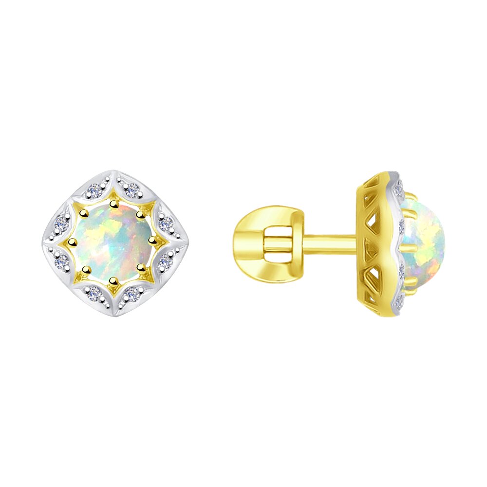 Kollasest kullast kõrvarõngad teemantide ja opaalidega