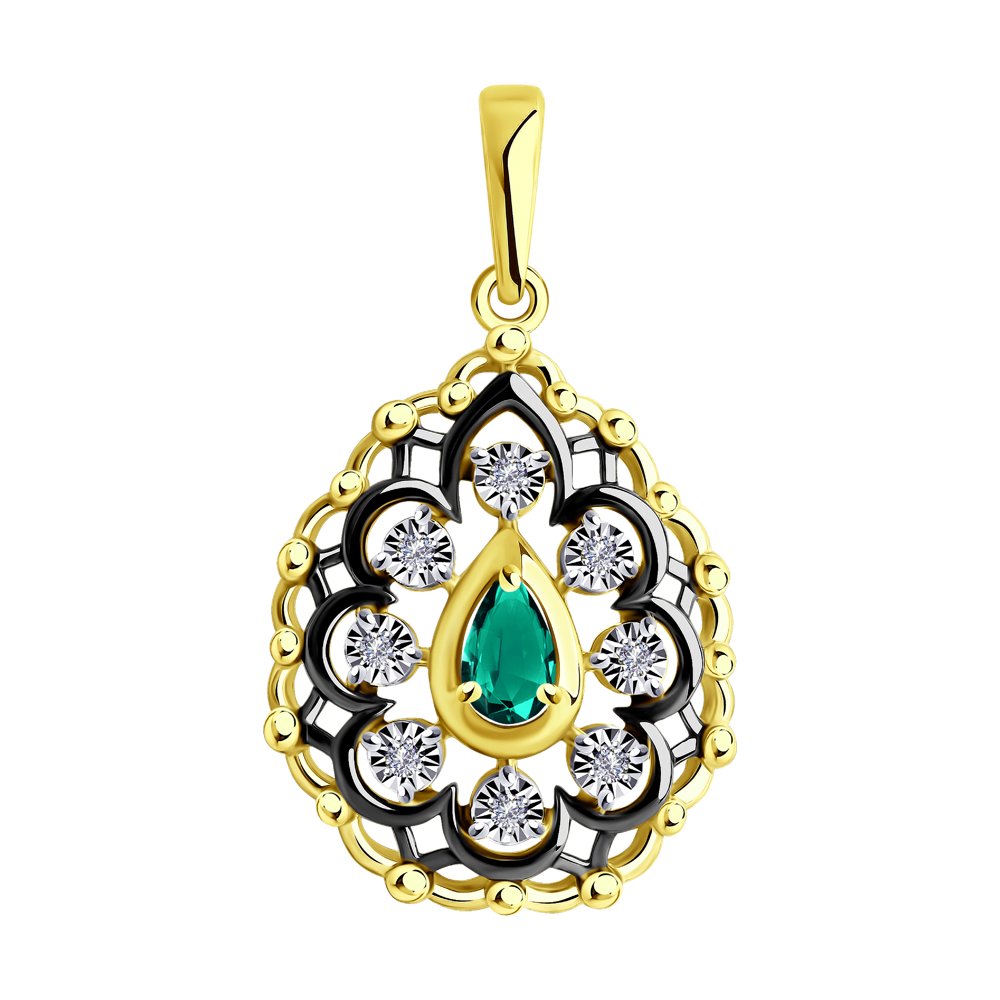 Kulla, teemantide ja smaragdi kombinatsioonis ripats