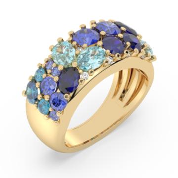 Золотое кольцо с разноцветными камнями BTLBTTNZ