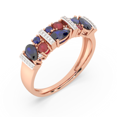Золотое кольцо с разноцветными камнями RBSAP