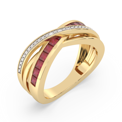 Золотое кольцо с разноцветными камнями RB