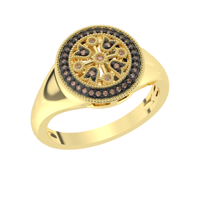 Золотое кольцо с разноцветными камнями CH