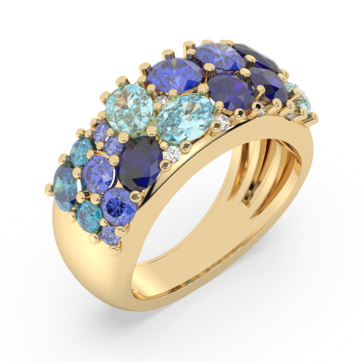 Золотое кольцо с разноцветными камнями BTTLBTNZ