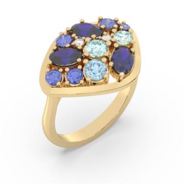 Золотое кольцо с разноцветными камнями BTTNZ