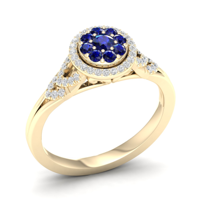Золотое кольцо с разноцветными камнями SAP