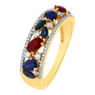 Золотое кольцо с разноцветными камнями RBSAPY