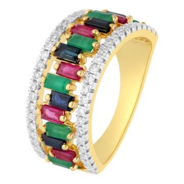 Золотое кольцо с разноцветными камнями RBSAPEMY