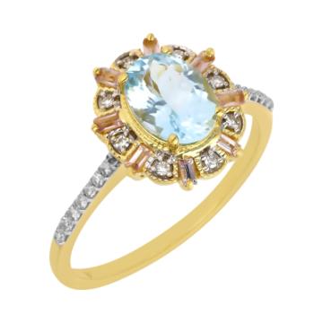 Золотое кольцо с разноцветными камнями AQGA