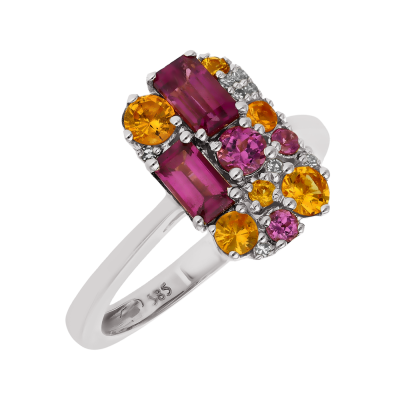 Золотое кольцо с разноцветными камнями GASPE