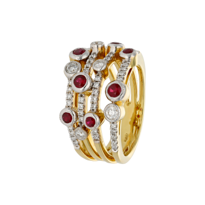 Золотое кольцо с разноцветными камнями RBCH