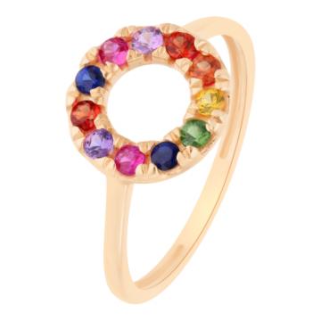 Золотое кольцо с разноцветными камнями MULP