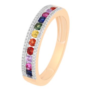 Золотое кольцо с разноцветными камнями MULP